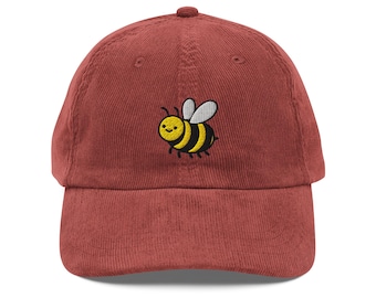 Cute Bumblebee Embroidered Corduroy Hat – Kawaii Bee corduroy cap