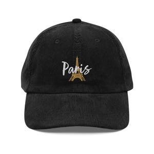 Vintage Embroidered Eiffel Tower Corduroy Cap: Paris France Inspired Hat