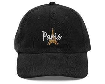 Vintage Embroidered Paris Hat Eiffel Tower Corduroy Cap – Retro Adjustable Hat, French Style Accessory, Unisex Casual Headwear