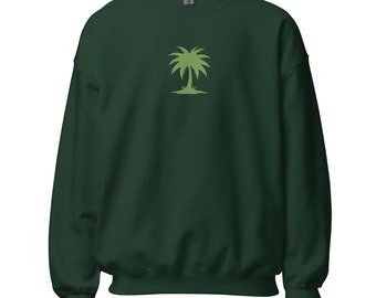 Tropical Breeze Palm Tree Embroidered Sweatshirt, Unisex Pullover, Tropical Beach Wear, Summer Fashion, Casual Coastal Clothing