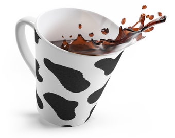 Cow Print Latte Mug 12oz - Unique Coffee Cup - Farmhouse Style Gift - Cute Animal Pattern - Ceramic Tea Cup