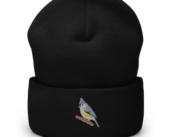 Tufted Titmouse Embroidered Cuffed Beanie