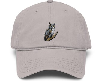 Horned Owl Embroidered Garment washed baseball cap