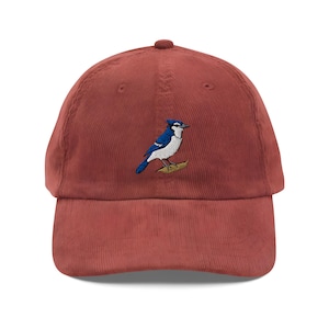 Embroidered Blue Jay Corduroy Cap: Vintage Style Bird Lover Gift