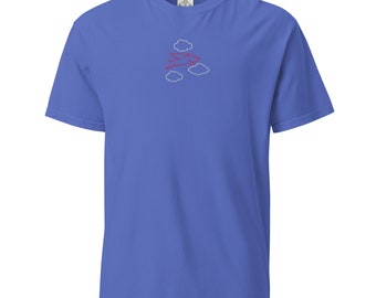 T-shirt Pig Flying in the Clouds Embroidered Unisex garment-dyed heavyweight t-shirt