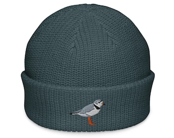 Piping Plover Embroidered Bird Fisherman Beanie | Cute & Cozy Winter Hat | Eco-Friendly Gift for Bird Lovers