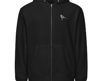 Embroidered Mockingbird Zip Hoodie 8.25oz Cozy Unisex Full-Zip Hooded Sweatshirt | Nature & Birdwatcher Gift