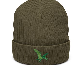 Pterodactyl Embroidered Dinosaur Ribbed knit beanie