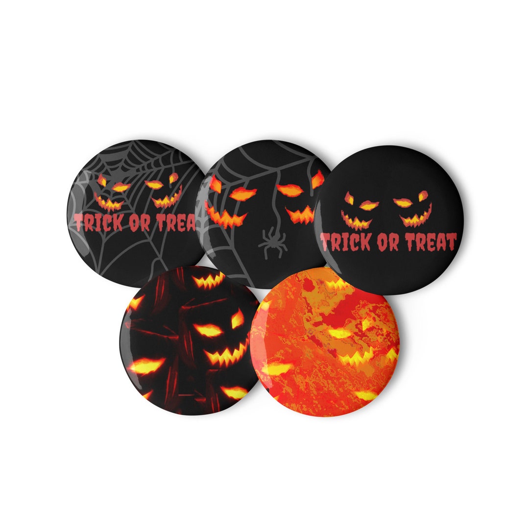 Set of Pin Buttons 5 Halloween Theme Pins Donwillisjrart - Etsy