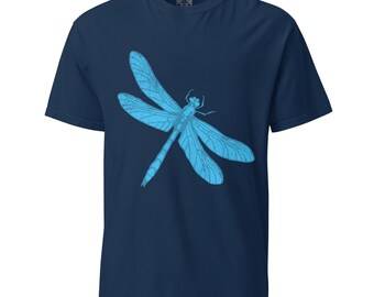 Blue Dragonfly Heavyweight Garment-Dyed Unisex T-Shirt, Soft Vintage Style Tee for Men & Women