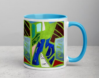 Battersea 11 Ceramic Mug | Abstract Art Coffee Mug with Color Inside | Unique Gift for Art Lovers & Coffee Enthusiasts
