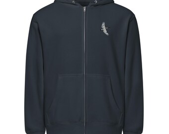 Belted Kingfisher Embroidered Full Zip Hoodie: Bird Lover Gift