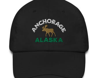 Anchorage Alaska Embroidered Moose Dad Hat - Wildlife Cap