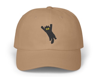 Free Falling Panicky Black Cat Embroidered Classic Cap, Cool Funny Cat Lover Hat Gift