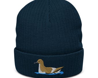 Swimming Fluttering Shearwater Embroidered Seabird Ribbed knit beanie