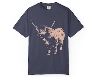 Scottish Highland Cow Unisex Garment-Dyed T-shirt, Rustic Farm Tee