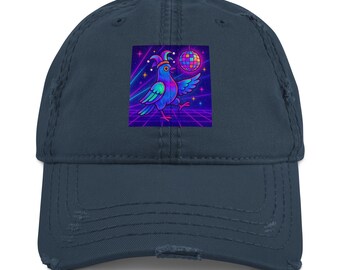 Disco Jester Pigeon Hat – Distressed Vaporwave Funny Bird Cap, Retro Y2K Aesthetic Hat, Rave Pigeon
