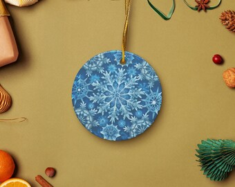 Blue Snowflakes Double-sided ceramic ornaments