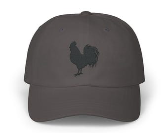 Embroidered Rooster Silhouette Cap: Farm Animal Baseball Hat