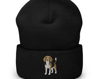Beagle Embroidered Dog Cuffed Beanie