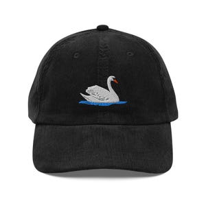 Swan Embroidered Bird Hat, Vintage Corduroy Cap, Unique Gift for Bird Lovers, Chic Retro Style, Adjustable Size