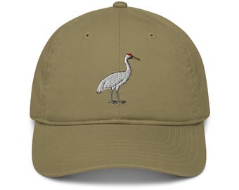 Whooping Crane Embroidered Organic Cotton Baseball Hat