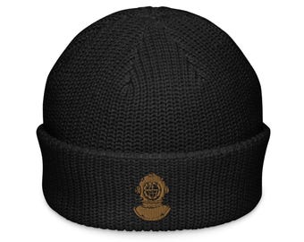 Old School Vintage Dive Helmet Diver Bonnet Embroidered Beanie for SCUBA Divers and Enthusiasts