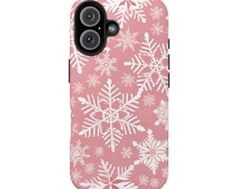Pink  Snowflakes Tough Phone Cases for iPhone 7-16 and Samsung S21-S24