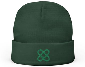 Embroidered Knit Beanie, Celtic Love Knot Design, Winter Hat, Fashion Accessories, Cozy Headwear