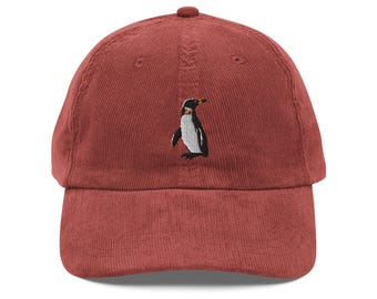 Galapagos Penguin Embroidered Vintage Corduroy Cap Unisex Bird Hat Unique Gift for Bird Lovers & Nature Enthusiasts