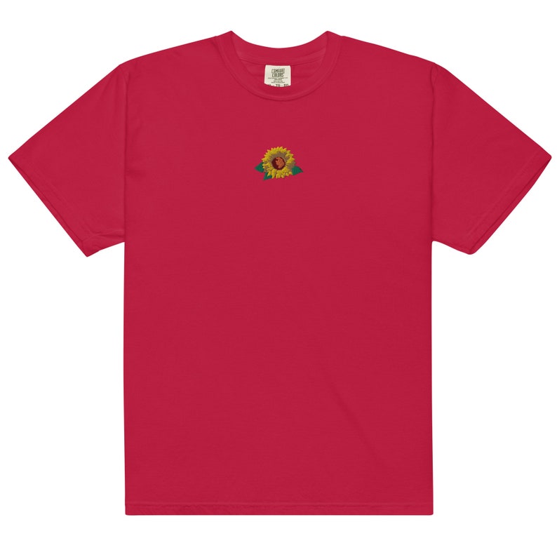 Embroidered Sunflower garment dyed t-shirt