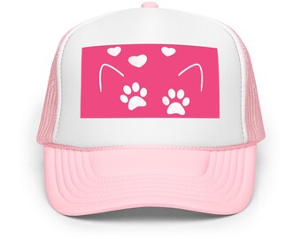 Cute Abstract Cat Ears, Paws, and Love Foam trucker hat