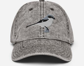 Loggerhead Shrike Embroidered Bird Vintage Cotton Twill Cap