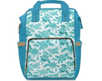 Zipper Nursery Bag Blue Floral Diaper Backpack