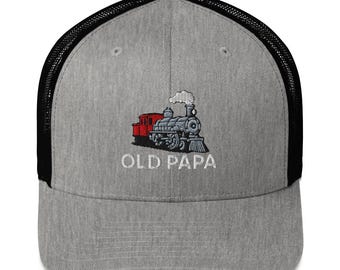 Old Papa Locomotive Train Embroidered Trucker Hat