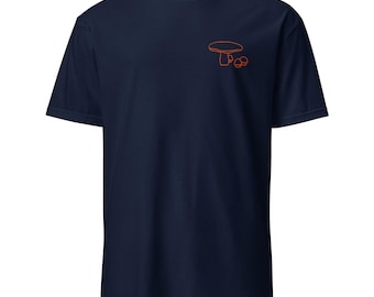 Orange Mushrooms Line Art Embroidered Short-Sleeve Unisex T-Shirt