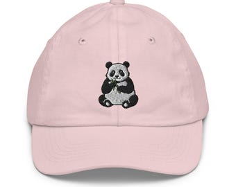 Embroidered Cute Hungry Panda Youth Baseball Cap for Kids Ages 5 & Up | Adjustable Hat Gift