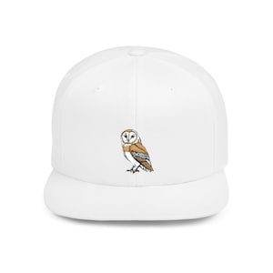 Embroidered Barn Owl Flat Bill Snapback Hat, Owl Lover Gift, Bird Watcher Cap, Wildlife Animal Embroidery, Nature Enthusiast Headwear