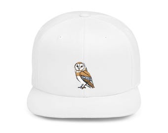 Embroidered Barn Owl Flat Bill Snapback Hat, Wildlife Bird watcher gift