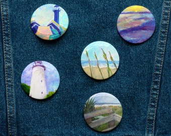 Set of pin buttons Five Ocean Beach Lighthouse pins