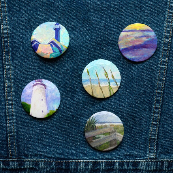 Set of pin buttons Five Ocean Beach Lighthouse pins