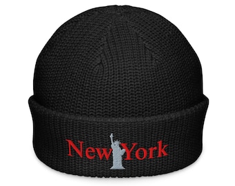 NYC Fisherman Beanie Hat with Embroidered  New York City Skyline Design Embroidery