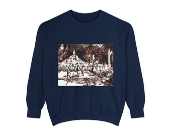 Garment Dyed Sweatshirt Forsyth Park Fountain Savannah, GA Pullover Unisex Sweatshirt
