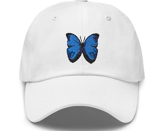 Cap Embroidered Blue Butterfly Adjustable Hat