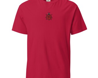 Ladybug Embroidered T-Shirt: Garment-Dyed Heavyweight Cotton
