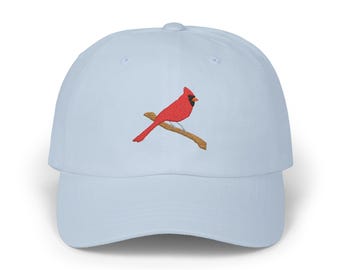 Embroidered Classic Dad Cap, Cardinal on a Branch, Bold Red Bird Nature Design Hat, Birdwatcher Gift, Wildlife Lover, Outdoor Enthusiast,