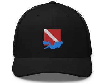 Embroidered Trucker Cap SCUBA Diver with Flag Adjustable Hat