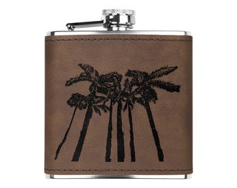 Palm Trees Laser Engraved Whiskey Flask