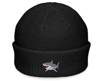 Great White Beanie | Embroidered Shark Fisherman Hat | Cozy winter accessory | Unique ocean-inspired gift