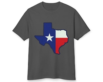 Texas State Shaped Flag Unisex Tee, Lone Star State Pride Shirt, Heavy Weight Garment Dyed Cotton Graphic Tee